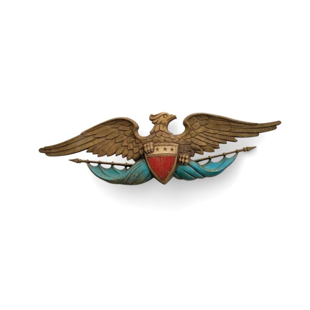 Eagle Plaque Metal Gold Eagle Wall Mount Vintage Decor